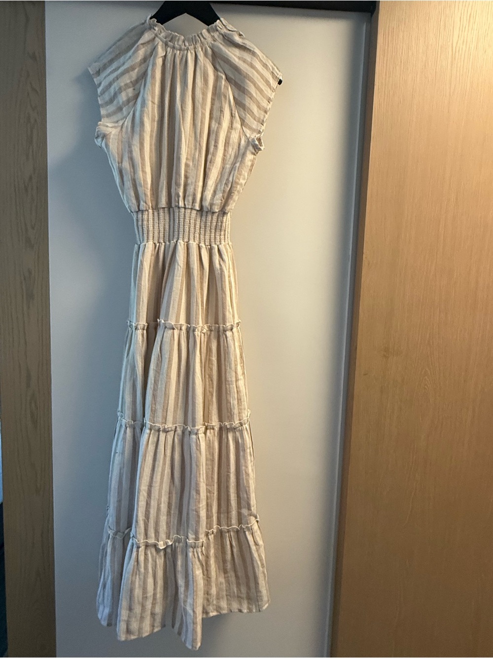 Bohme Claire Striped Maxi Dress in Taupe with Cap Sleeves Cotton Blend Size XS - Picture 7 of 11